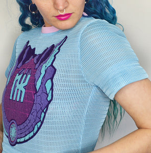 MESH CROP WITH CHENILLE PATCH