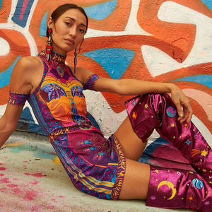CRYPTIC FREQUENCY OPEN SHOULDER DRESS